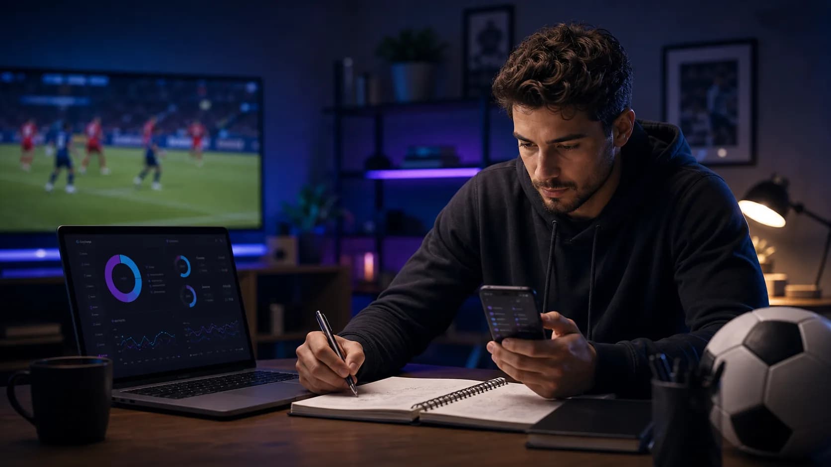 Sports analyst reviewing prediction challenge progress